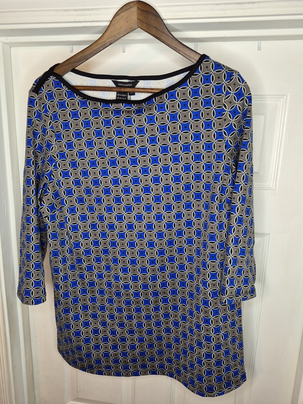 Jules & Leopold Blue and Gray Geometric Print Top 1X NWT